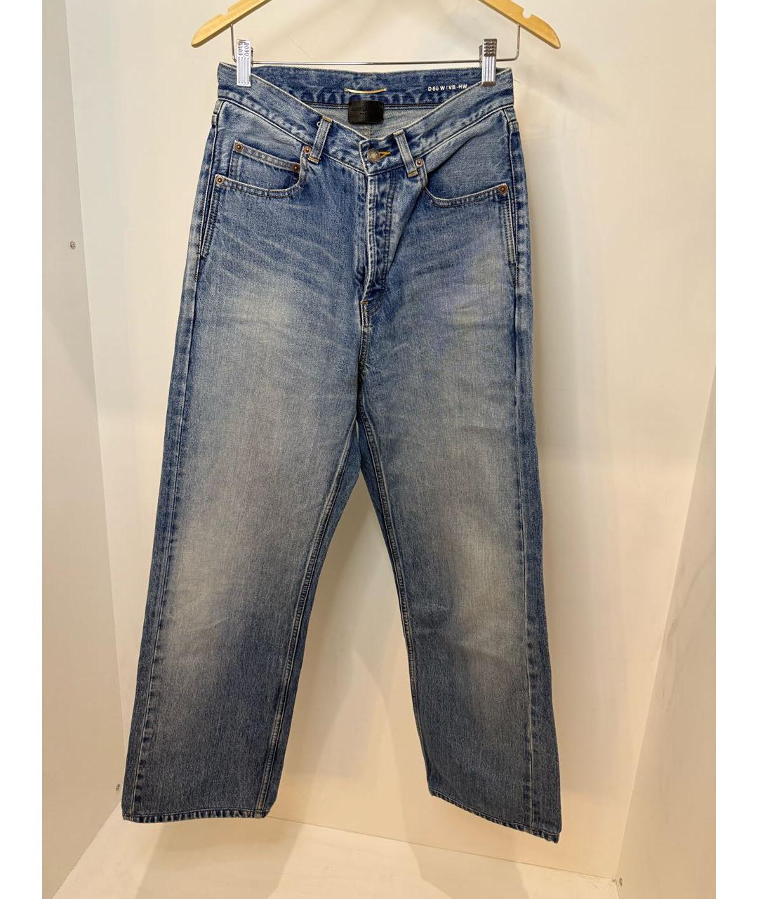 SAINT LAURENT Голубые хлопко-эластановые прямые джинсы, фото 4