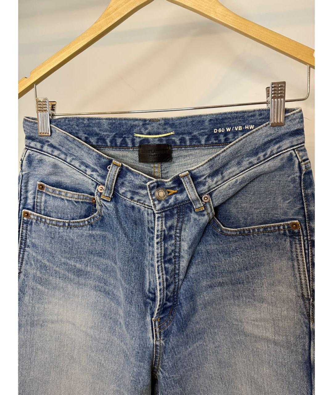 SAINT LAURENT Голубые хлопко-эластановые прямые джинсы, фото 2