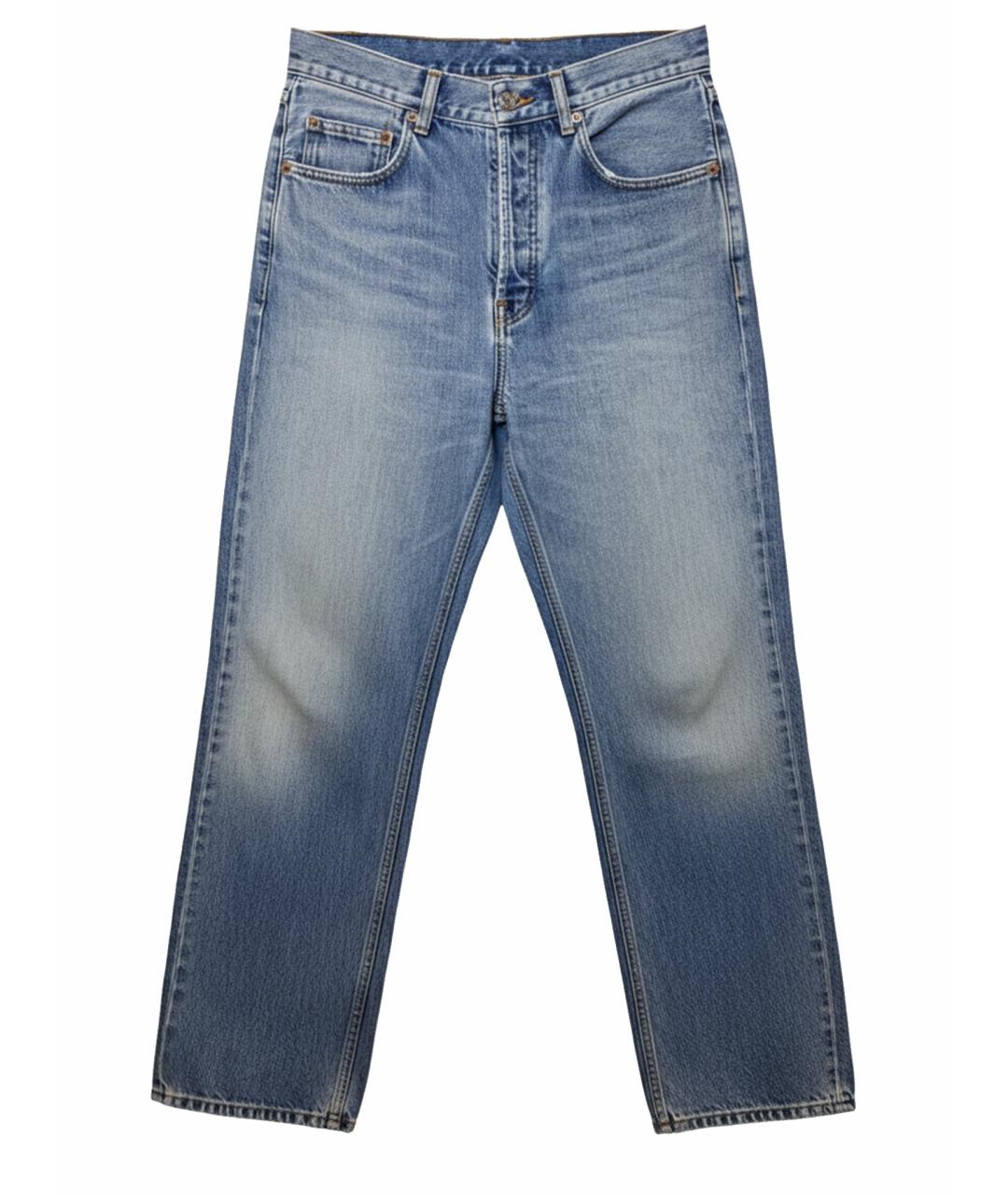 SAINT LAURENT Голубые хлопко-эластановые прямые джинсы, фото 1