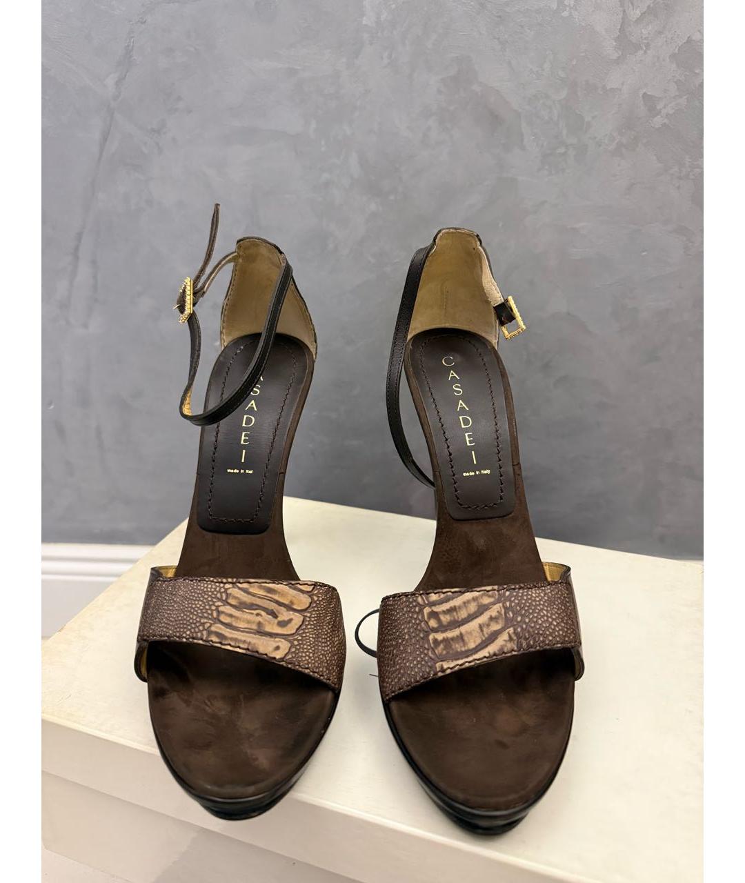 CASADEI Коричневые кожаные босоножки, фото 2