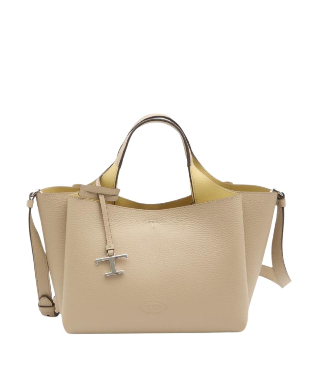 TOD'S Бежевая кожаная сумка тоут, фото 1