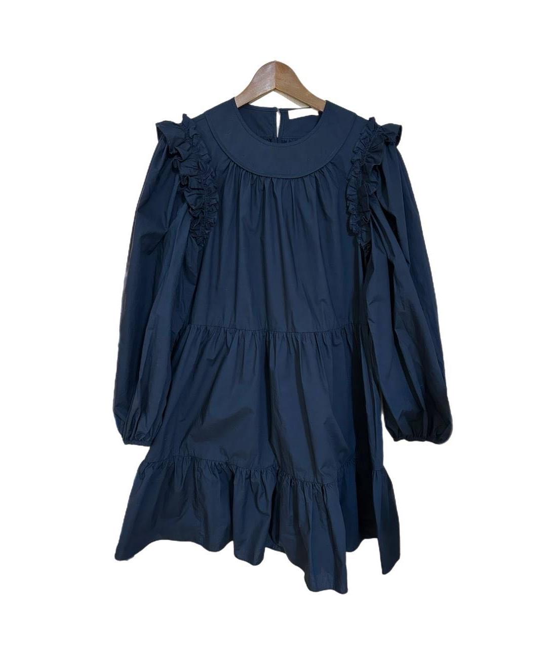 ULLA JOHNSON Темно-синее хлопковое повседневное платье, фото 5