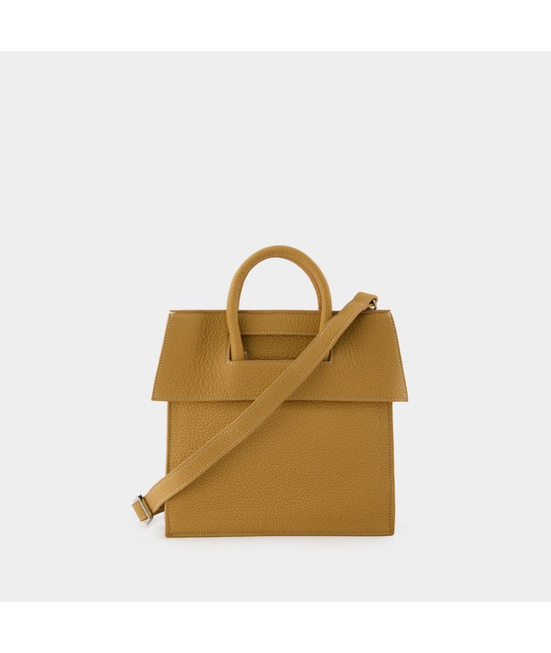 ATXI Желтая кожаная сумка с короткими ручками, фото 3