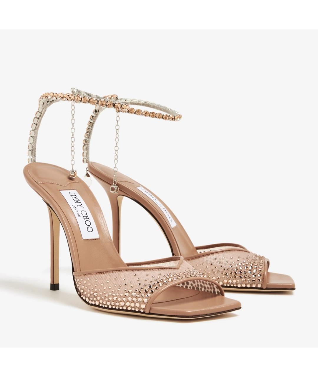 JIMMY CHOO Бежевые текстильные босоножки, фото 5