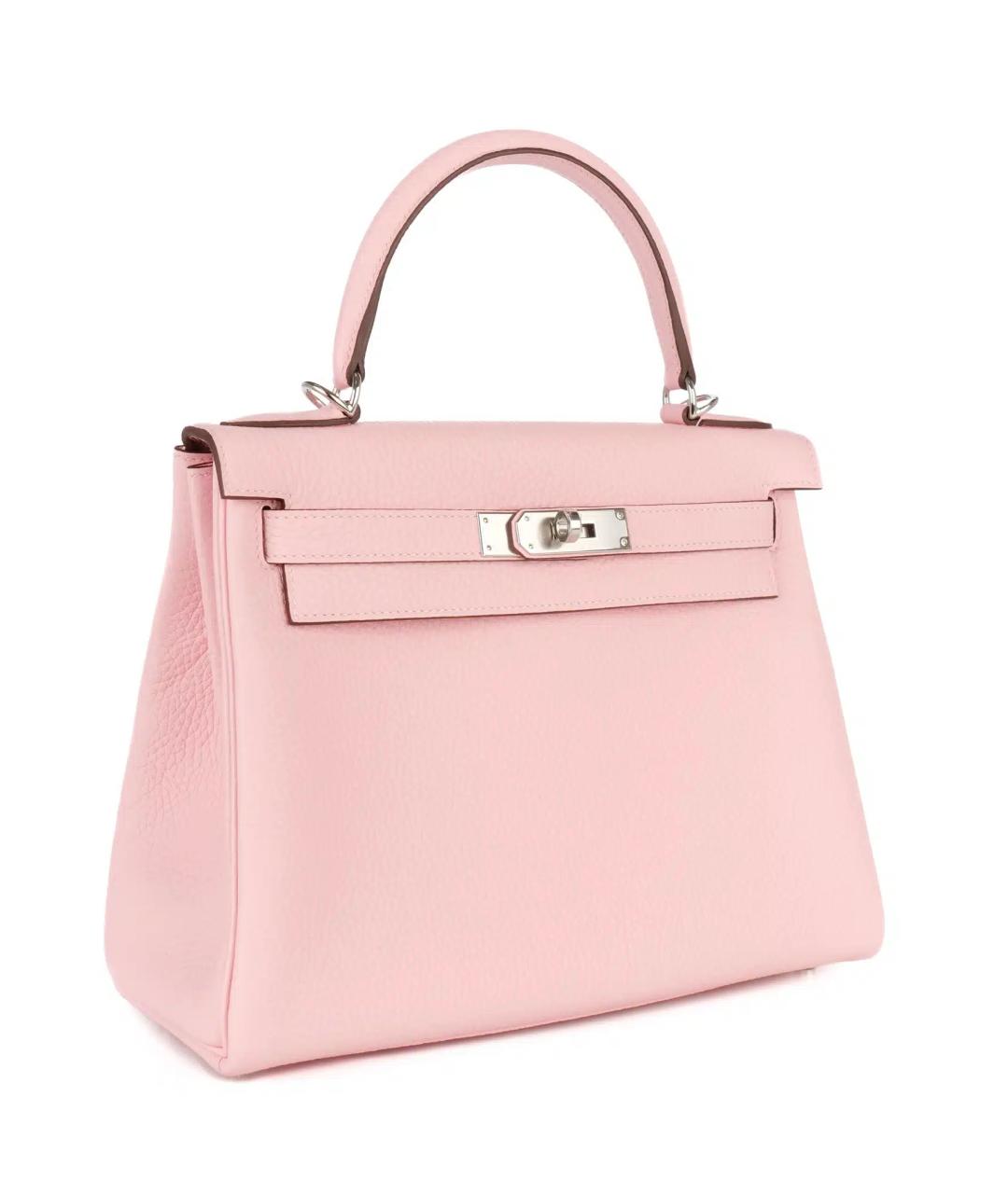 HERMES Розовая кожаная сумка с короткими ручками, фото 4