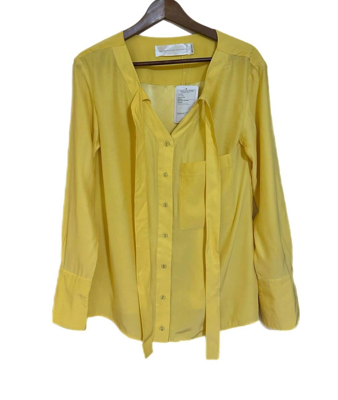 VICTORIA BECKHAM Желтая шелковая блузы, фото 5