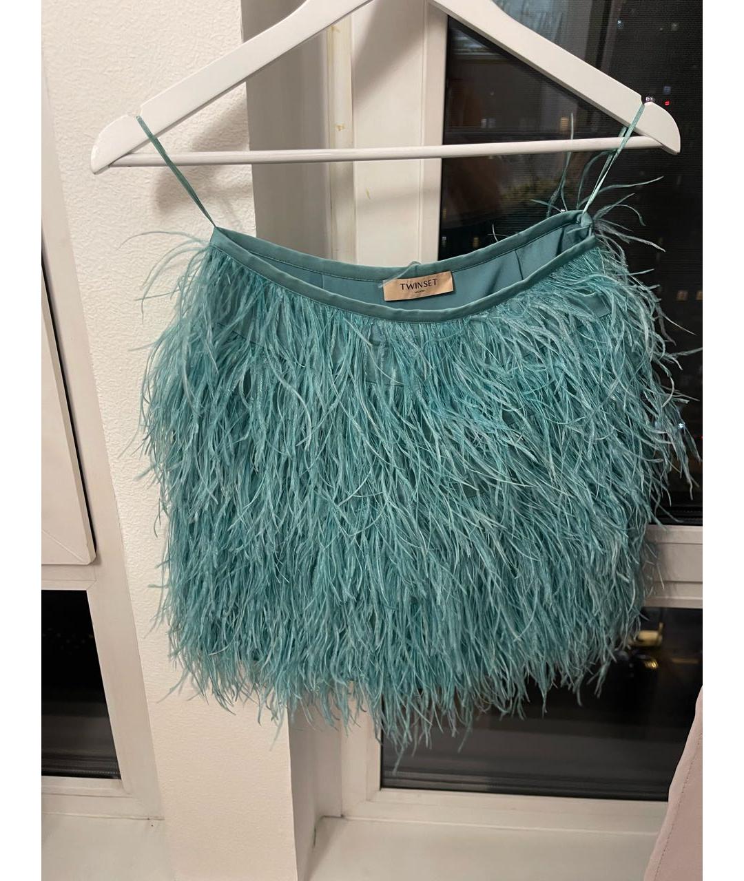 TWIN-SET Бирюзовая шерстяная юбка мини, фото 4