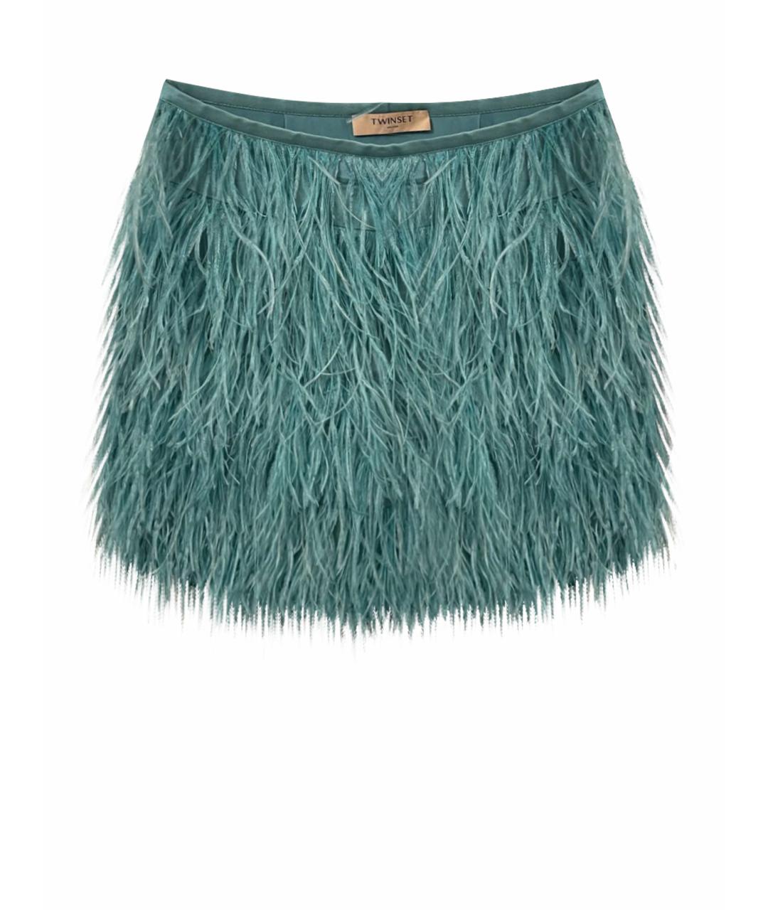 TWIN-SET Бирюзовая шерстяная юбка мини, фото 1