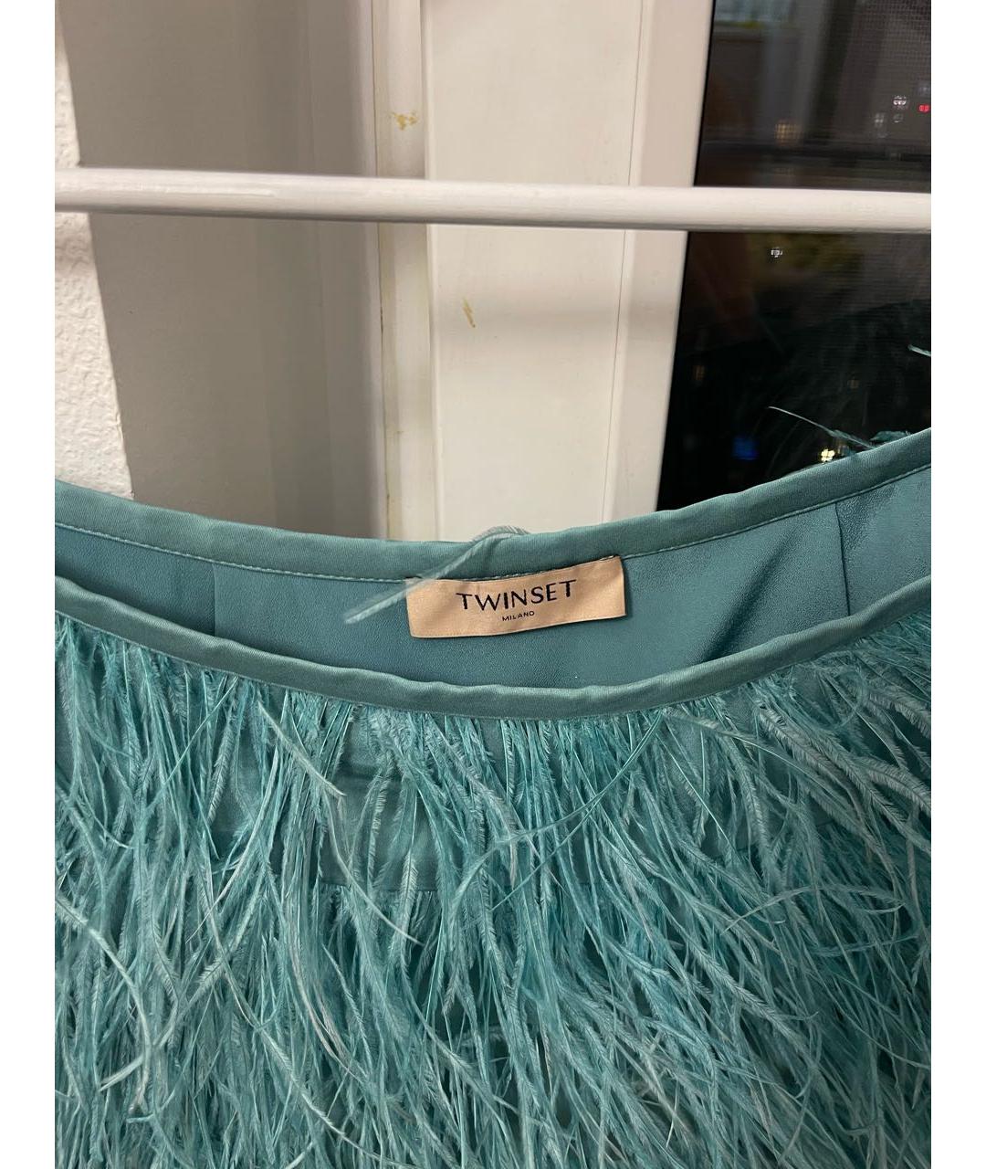 TWIN-SET Бирюзовая шерстяная юбка мини, фото 3