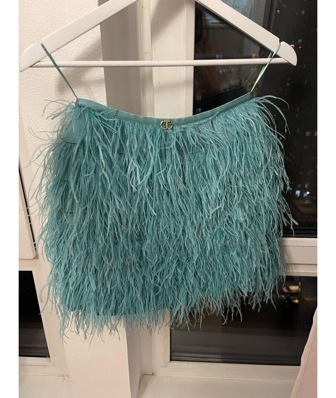 TWIN-SET Бирюзовая шерстяная юбка мини, фото 2