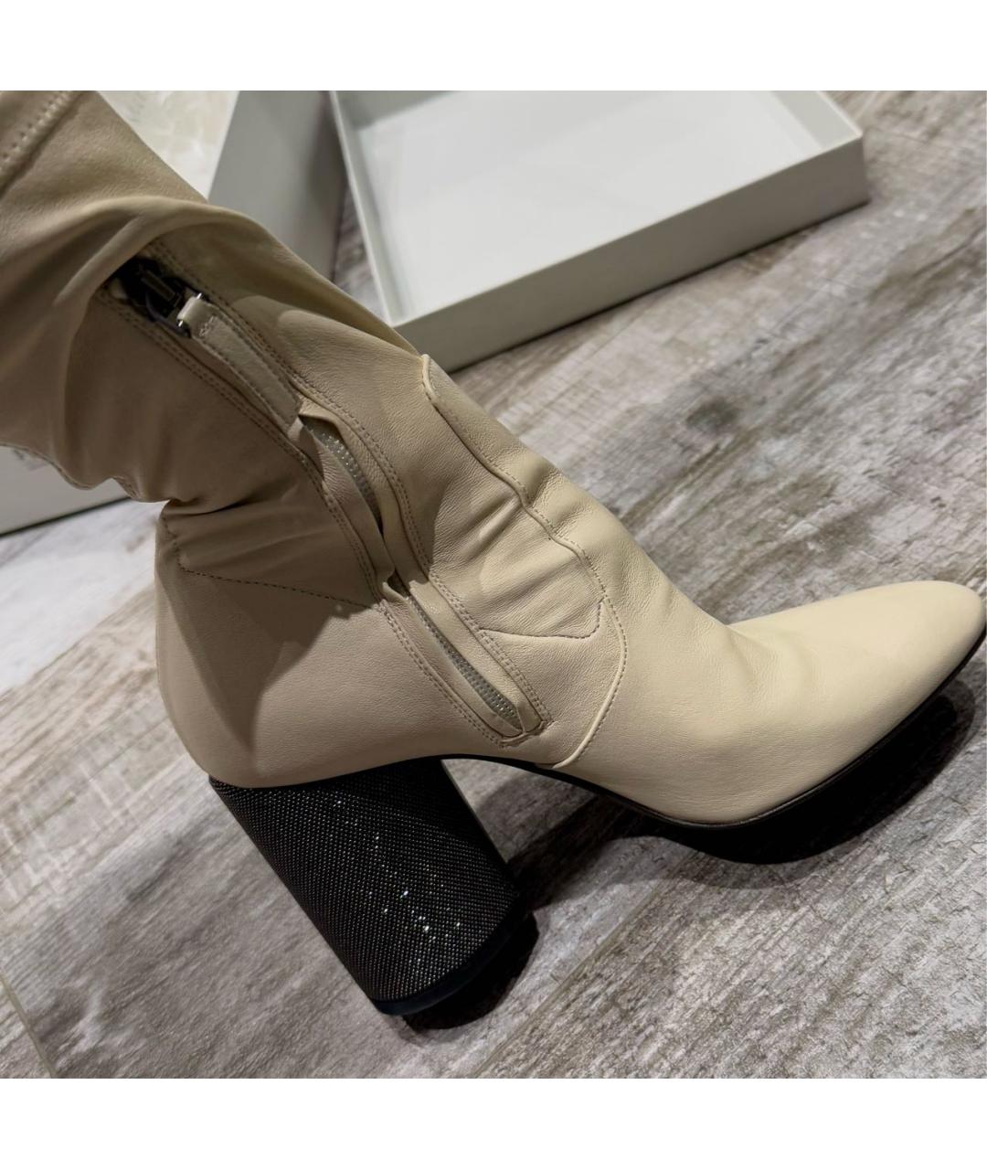 BRUNELLO CUCINELLI Бежевые кожаные ботильоны, фото 6