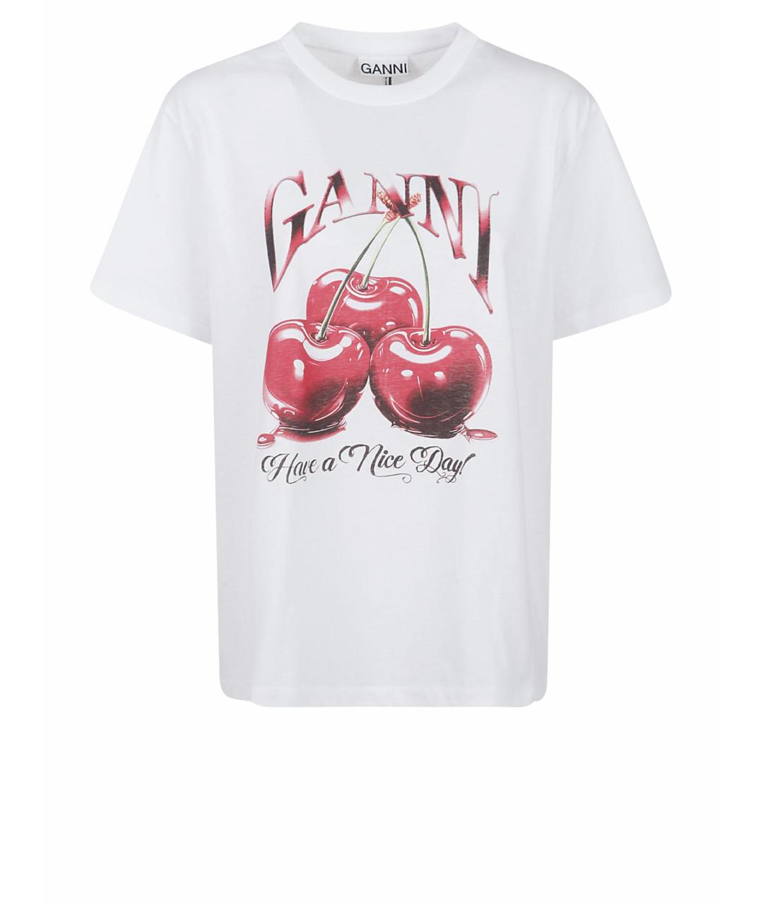 GANNI Белая хлопковая футболка, фото 1