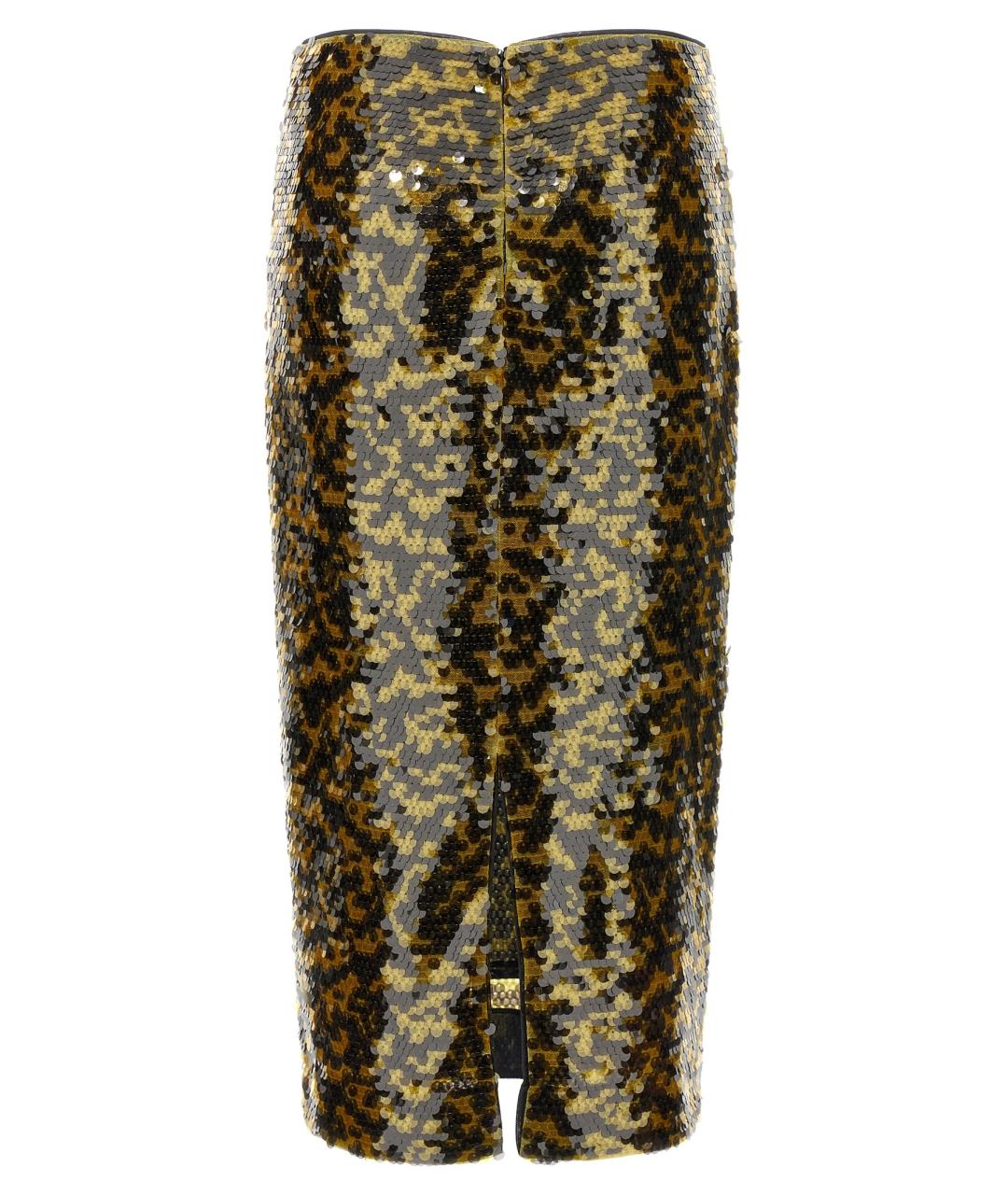 STAUD Золотая полиэстеровая юбка миди, фото 2