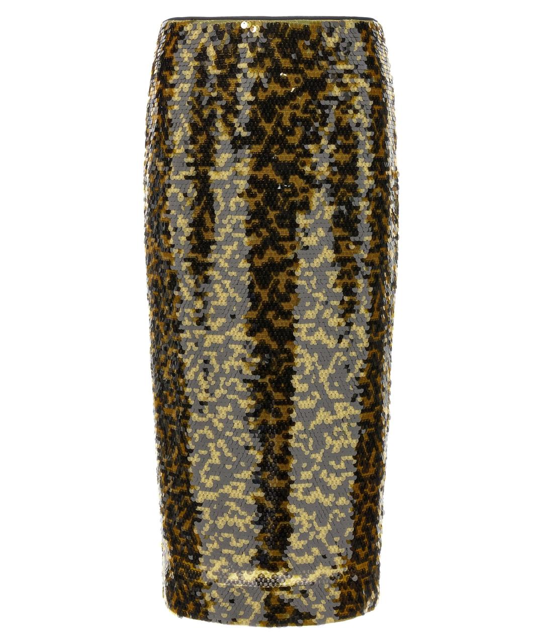 STAUD Золотая полиэстеровая юбка миди, фото 1