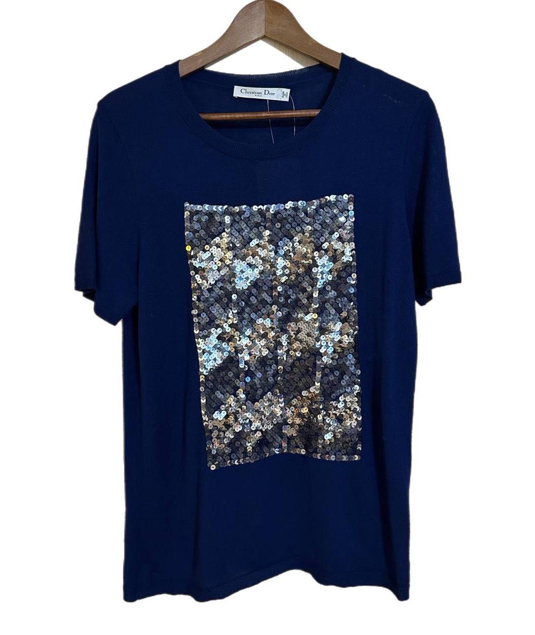CHRISTIAN DIOR Темно-синяя хлопковая футболка, фото 5