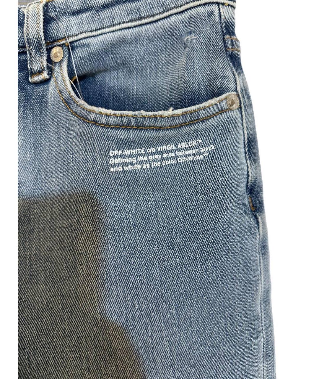 OFF-WHITE Голубые хлопковые прямые джинсы, фото 4