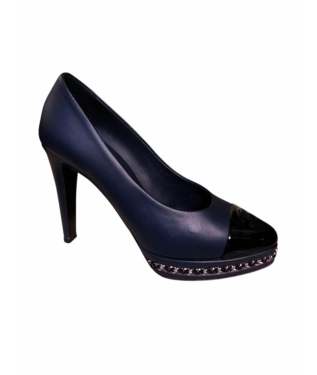 CHANEL Темно-синие кожаные туфли, фото 1