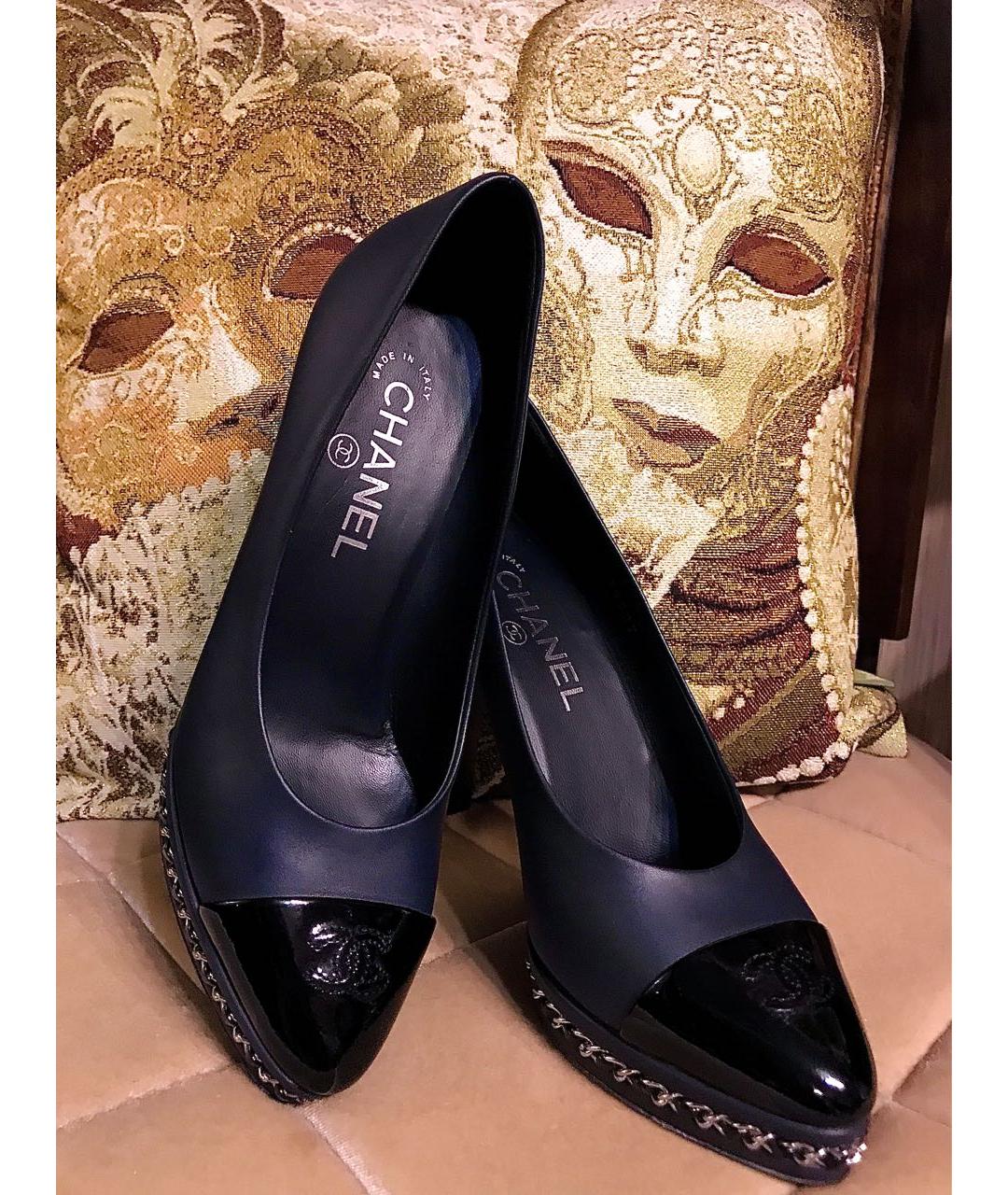 CHANEL Темно-синие кожаные туфли, фото 6