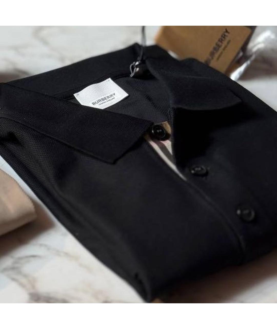BURBERRY Черное хлопковое поло с коротким рукавом, фото 3