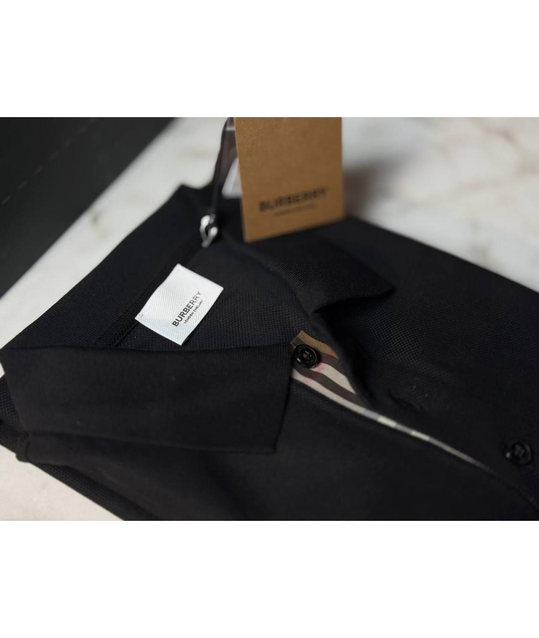 BURBERRY Черное хлопковое поло с коротким рукавом, фото 2