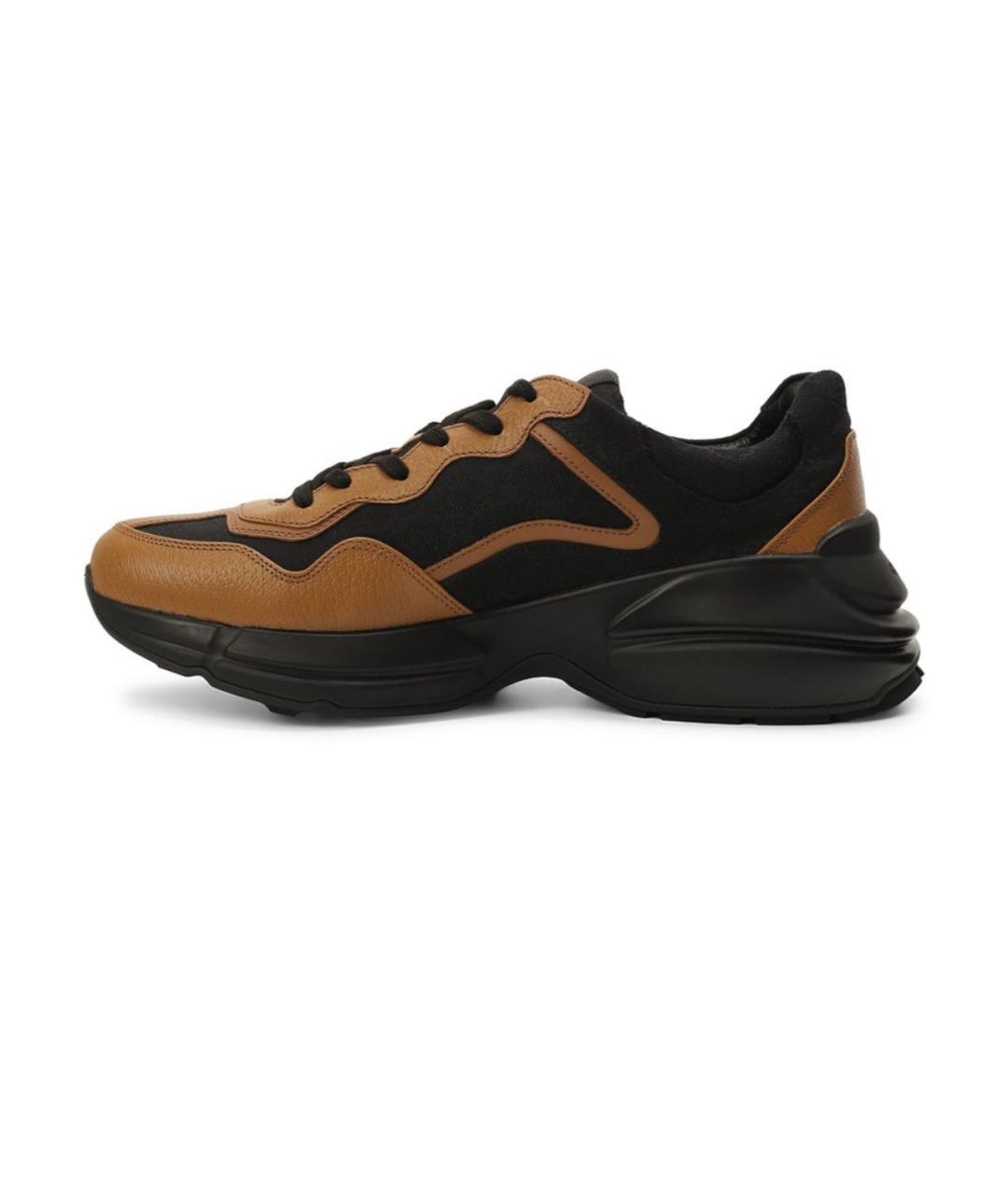 GUCCI Коричневые кожаные низкие кроссовки / кеды, фото 4