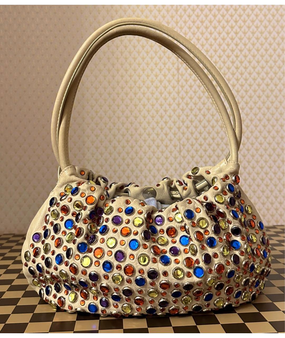 SONIA RYKIEL Бежевая кожаная сумка с короткими ручками, фото 3