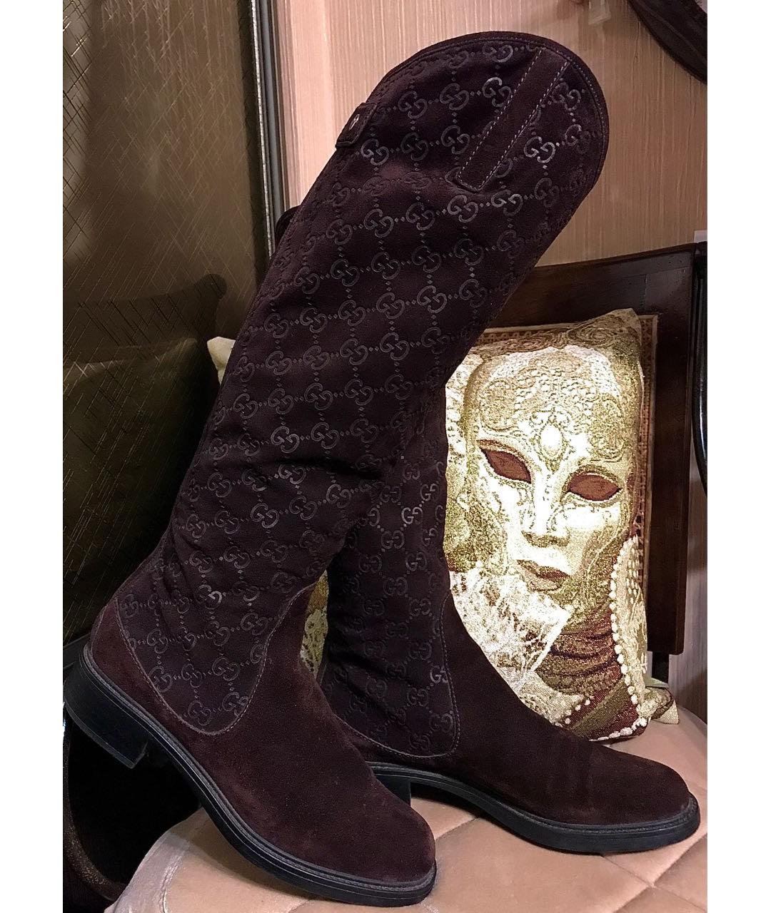 GUCCI Коричневые замшевые сапоги, фото 2