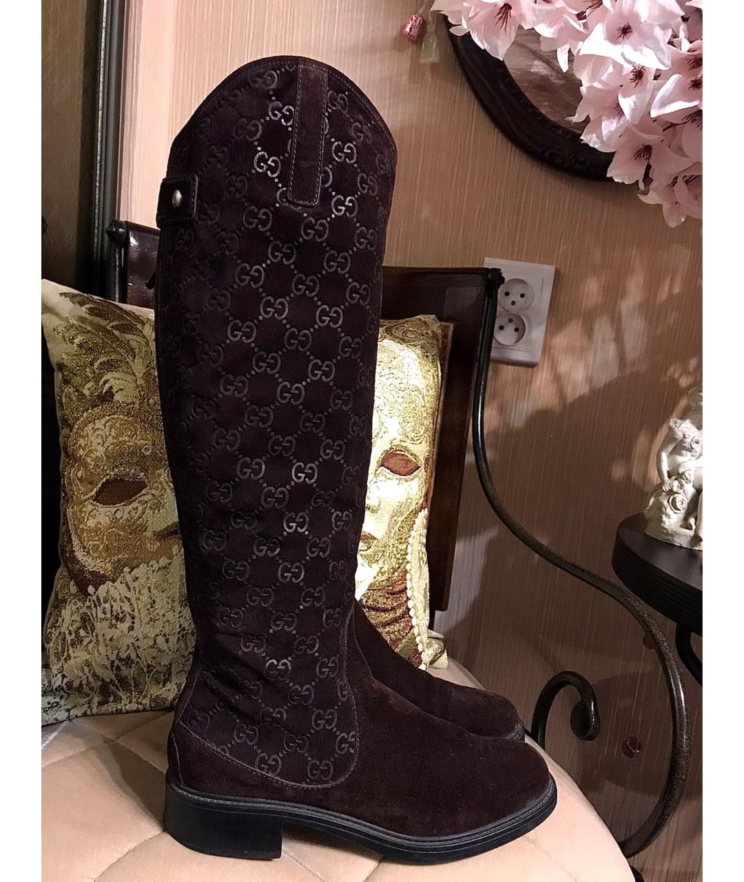 GUCCI Коричневые замшевые сапоги, фото 9