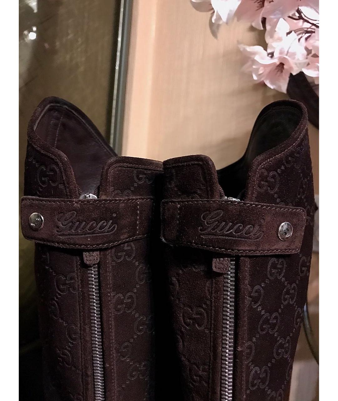 GUCCI Коричневые замшевые сапоги, фото 5
