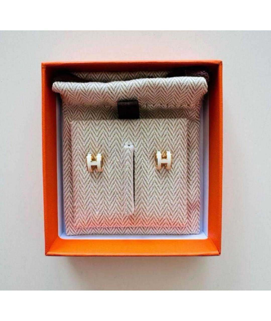 HERMES Белые металлические серьги, фото 3