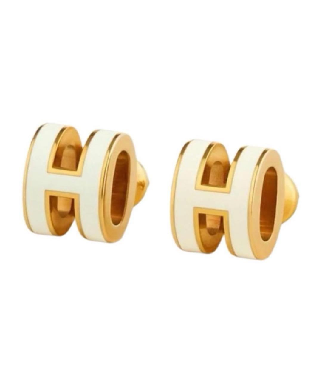 HERMES Белые металлические серьги, фото 1