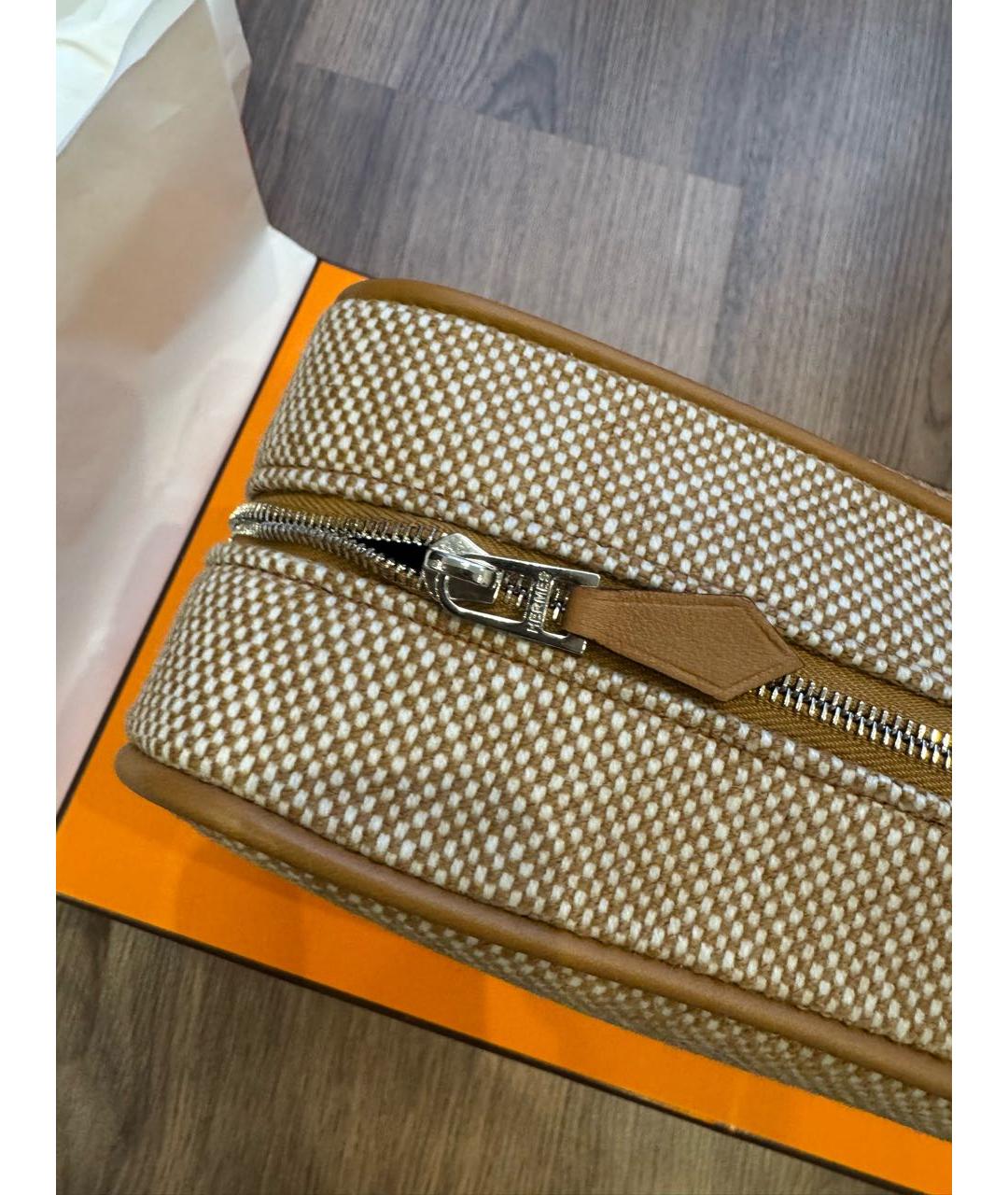 HERMES Коричневая шерстяная косметичка, фото 5