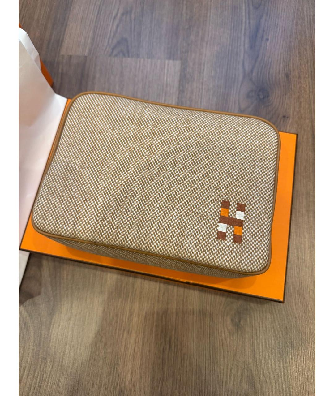 HERMES Коричневая шерстяная косметичка, фото 4