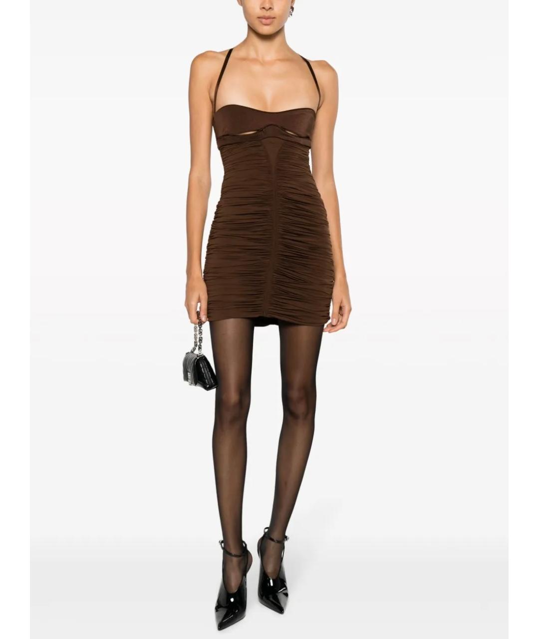 MUGLER Коричневое полиамидовое коктейльное платье, фото 2