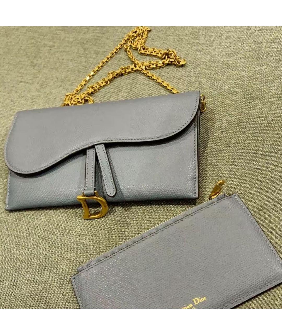 CHRISTIAN DIOR Серая кожаная сумка через плечо, фото 6