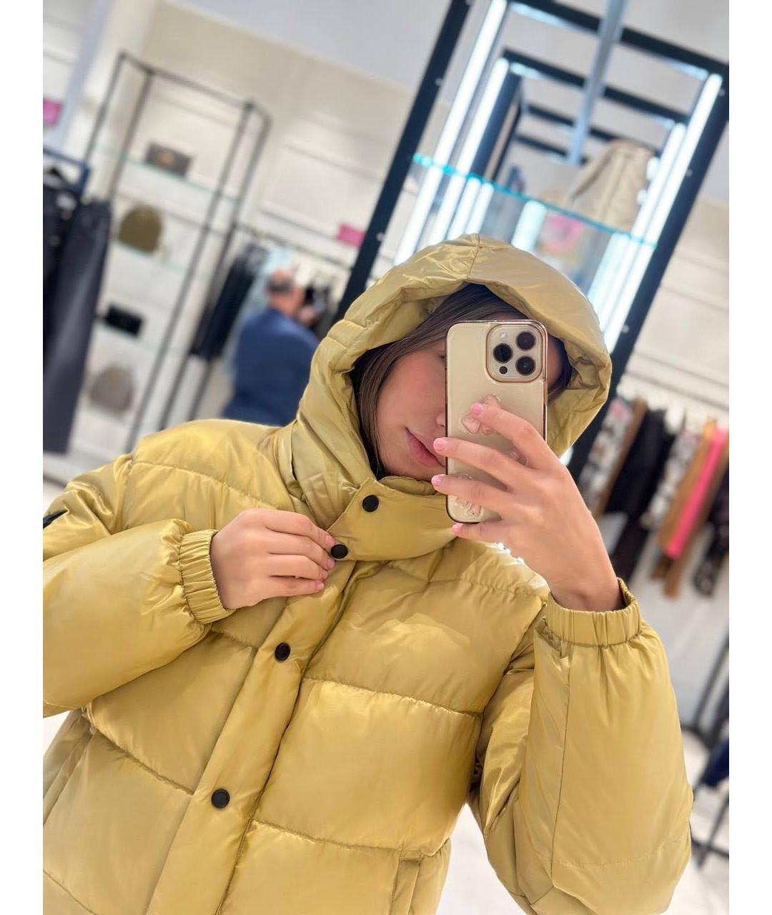 PINKO Желтый полиэстеровый пуховик, фото 6