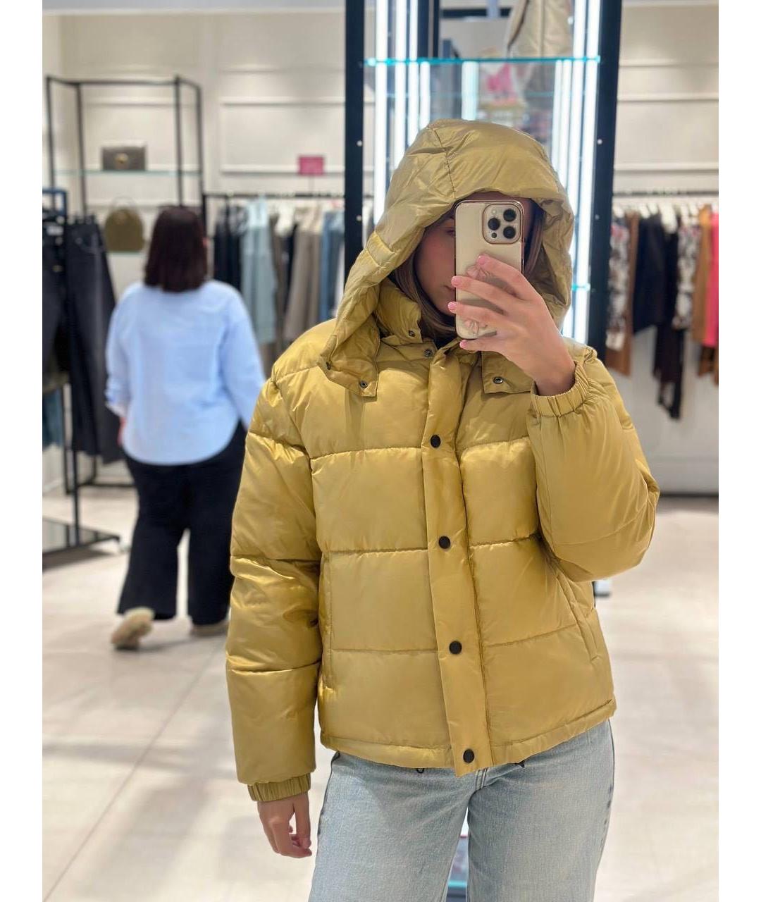 PINKO Желтый полиэстеровый пуховик, фото 4