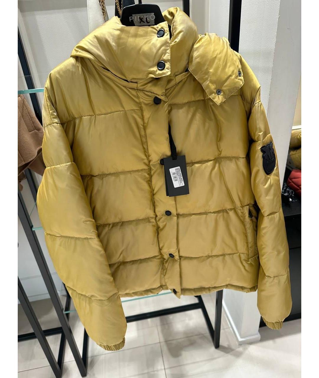 PINKO Желтый полиэстеровый пуховик, фото 7