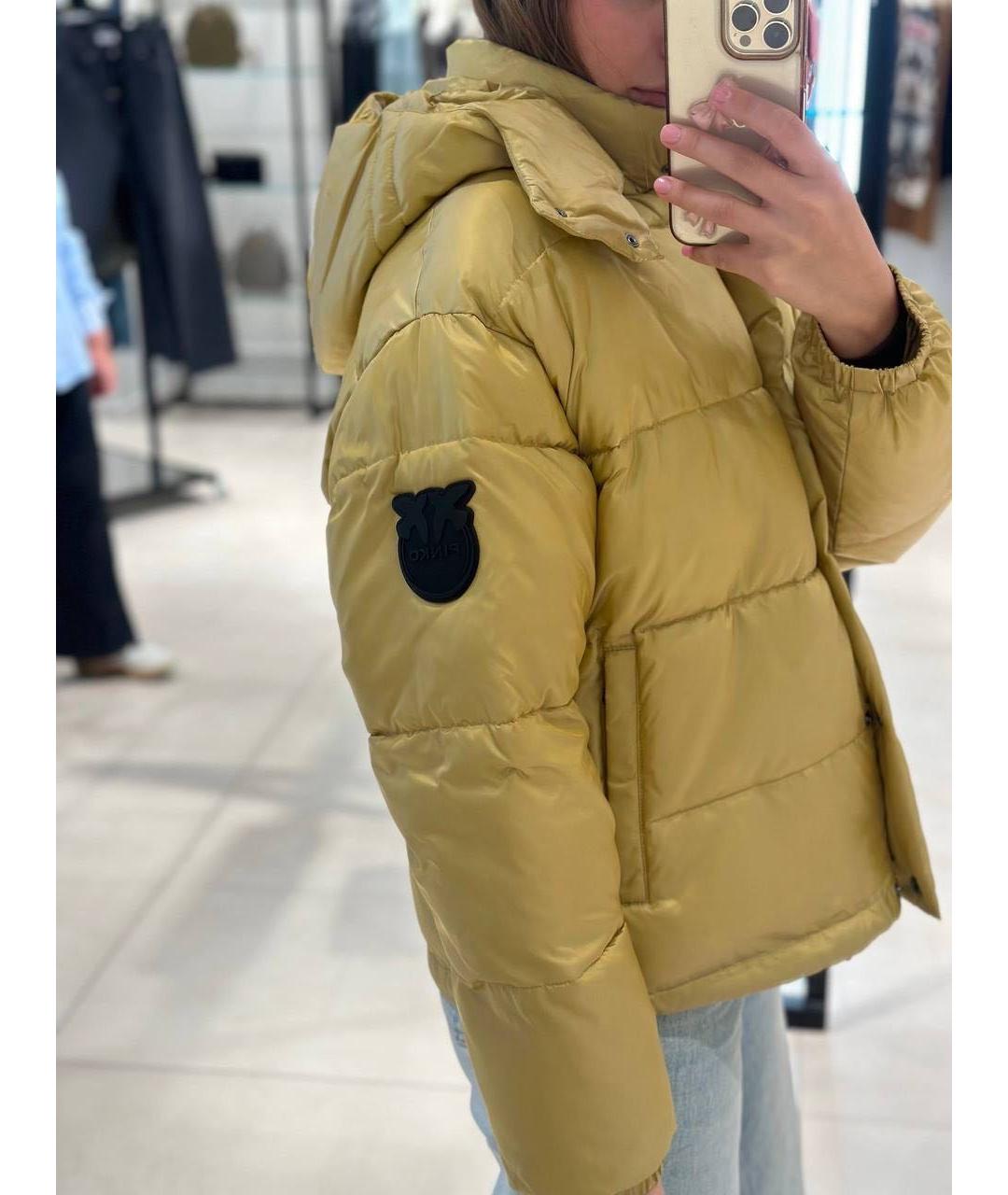 PINKO Желтый полиэстеровый пуховик, фото 5