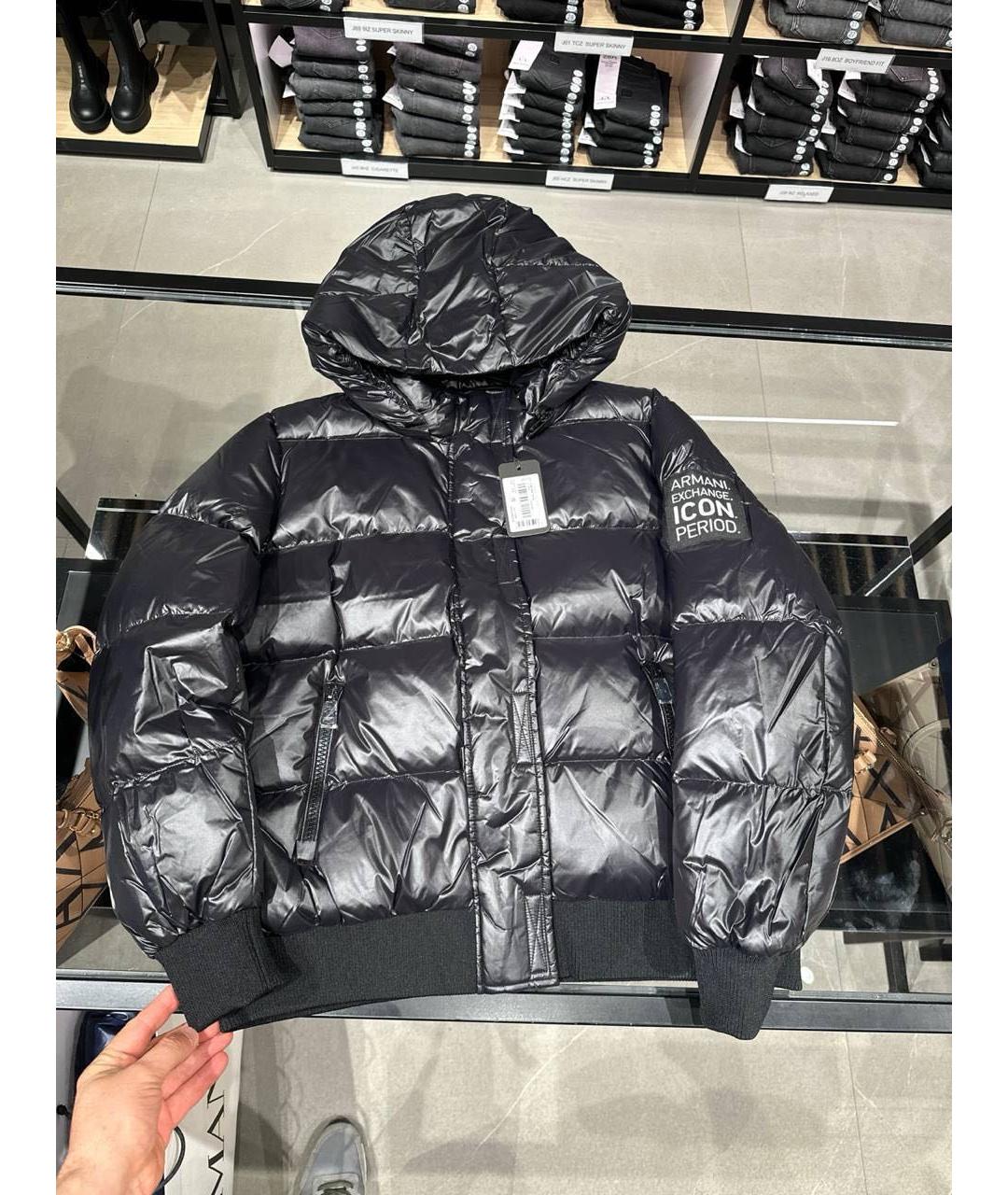 ARMANI EXCHANGE Черный полиэстеровый пуховик, фото 5