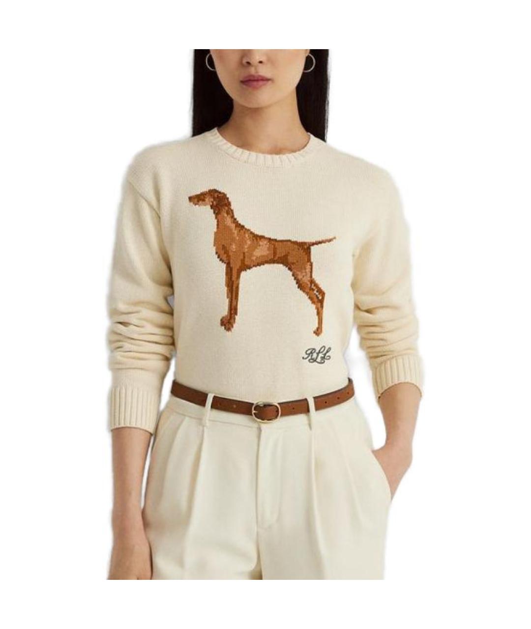 POLO RALPH LAUREN Бежевый хлопковый джемпер / свитер, фото 3