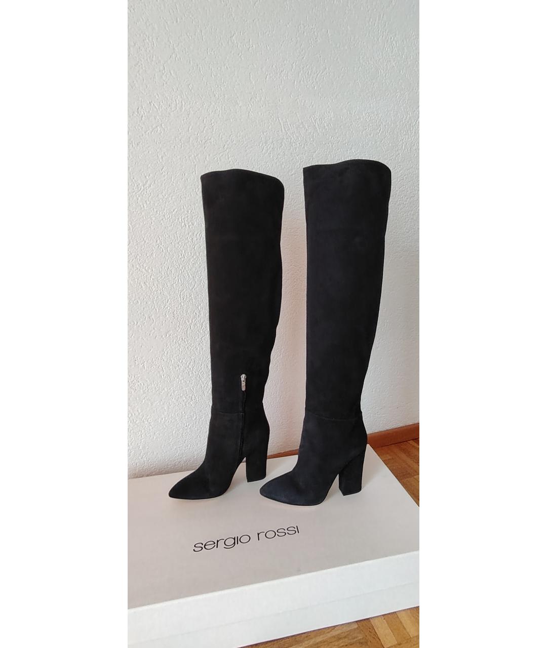 SERGIO ROSSI Черные замшевые ботфорты, фото 8