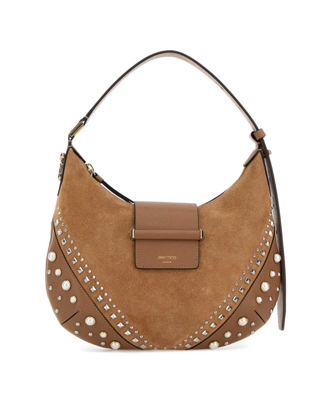 JIMMY CHOO Бежевая замшевая сумка через плечо, фото 1