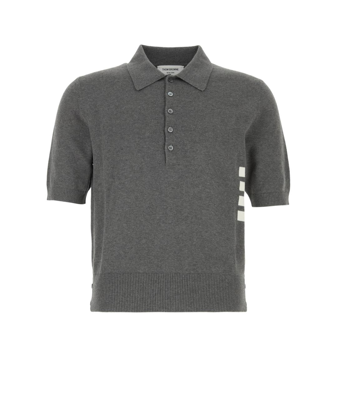 THOM BROWNE Серое хлопковое поло с коротким рукавом, фото 1