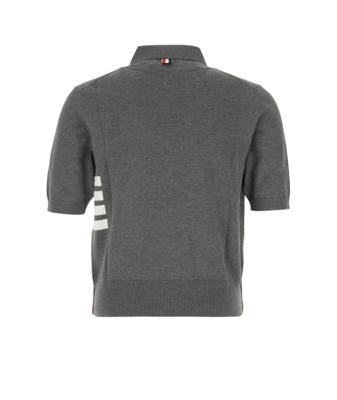 THOM BROWNE Серое хлопковое поло с коротким рукавом, фото 2