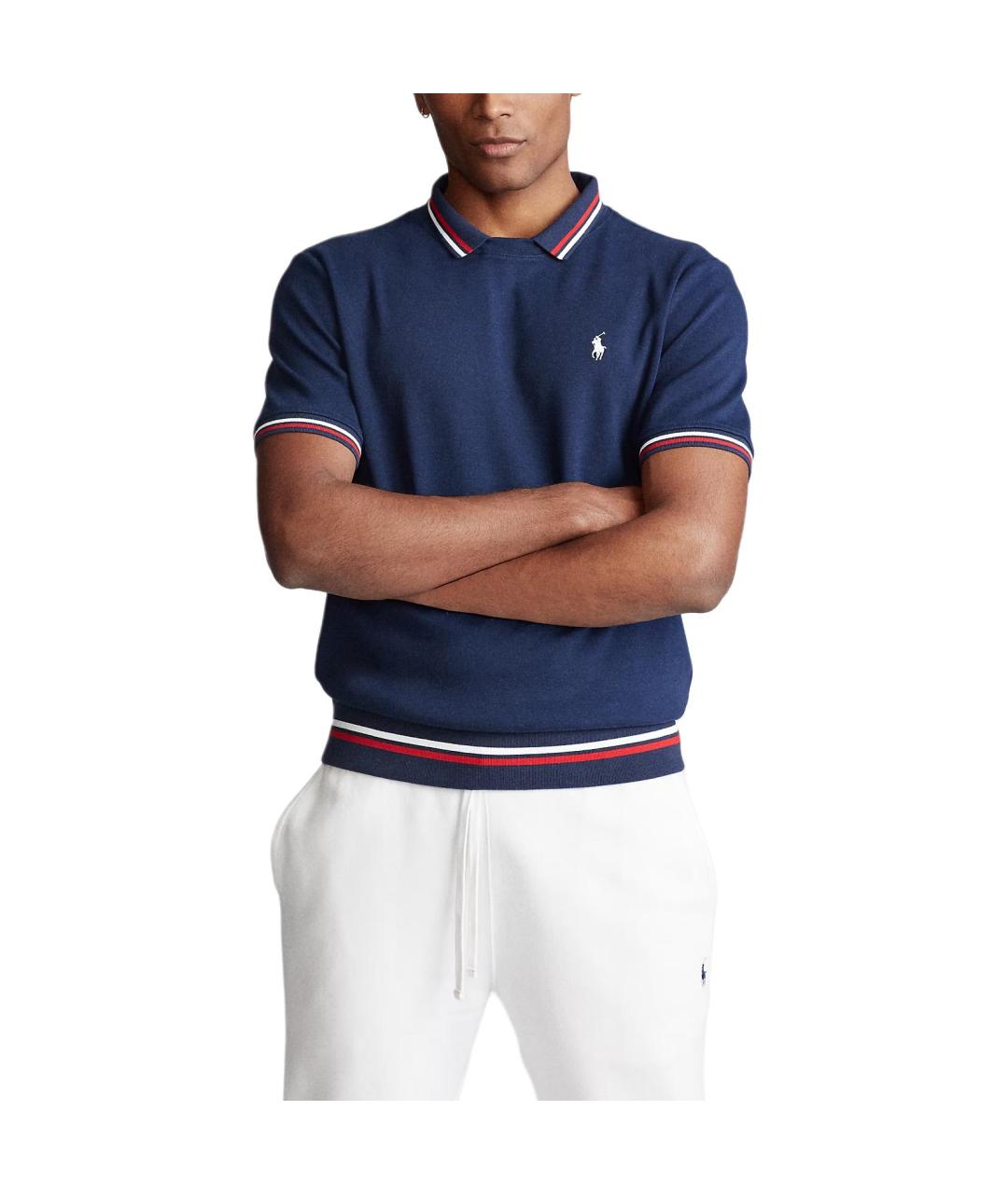 POLO RALPH LAUREN Темно-синее хлопковое поло с коротким рукавом, фото 3