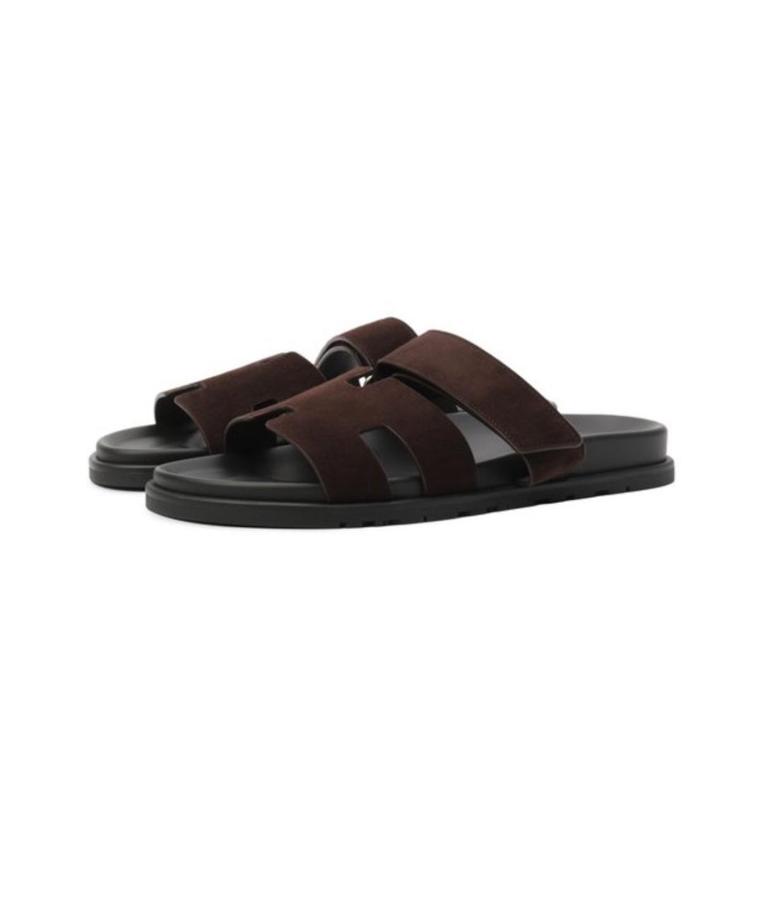 HERMES Коричневые кожаные сандалии, фото 2