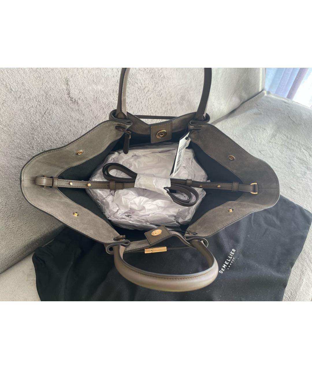 DEMELLIER Антрацитовая замшевая сумка с короткими ручками, фото 7