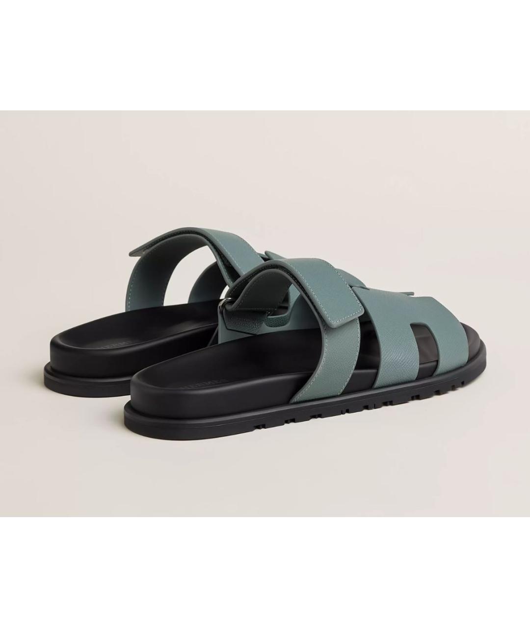 HERMES Бирюзовые кожаные сандалии, фото 2