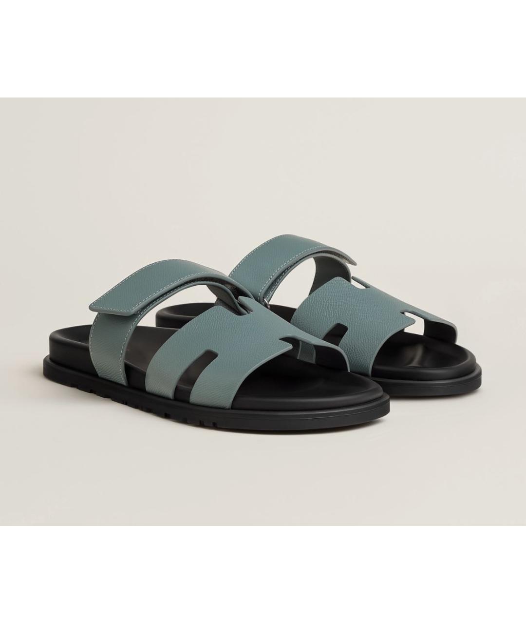 HERMES Бирюзовые кожаные сандалии, фото 3